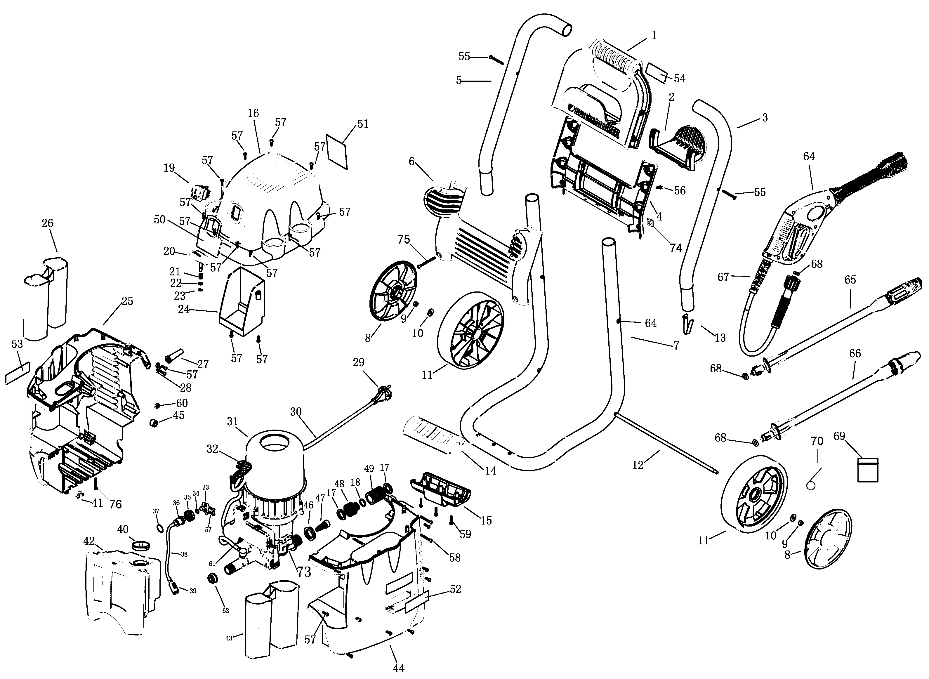Default Diagram and Parts List for PW1750-AR Type 1 Porter Cable Pressure Washer